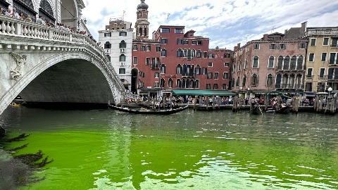 Вода у Великом каналу постала флуоресцентно зелена, полиција истражује случај